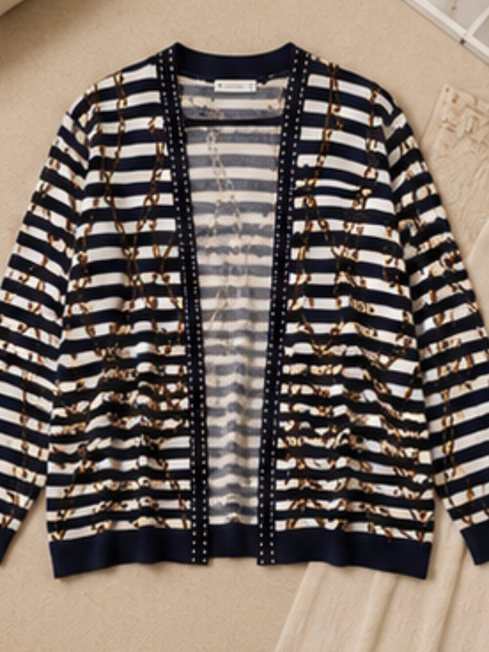 RAFAELLA Nautical Chain Anchor Cardigan 2X Coastal Quiet Luxury - Picture 3 of 9